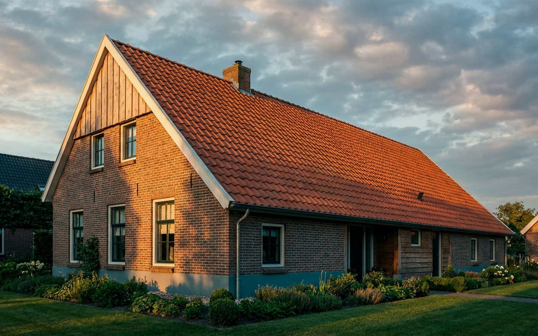 Hellend pannendak boven een woning in de Dommelvallei